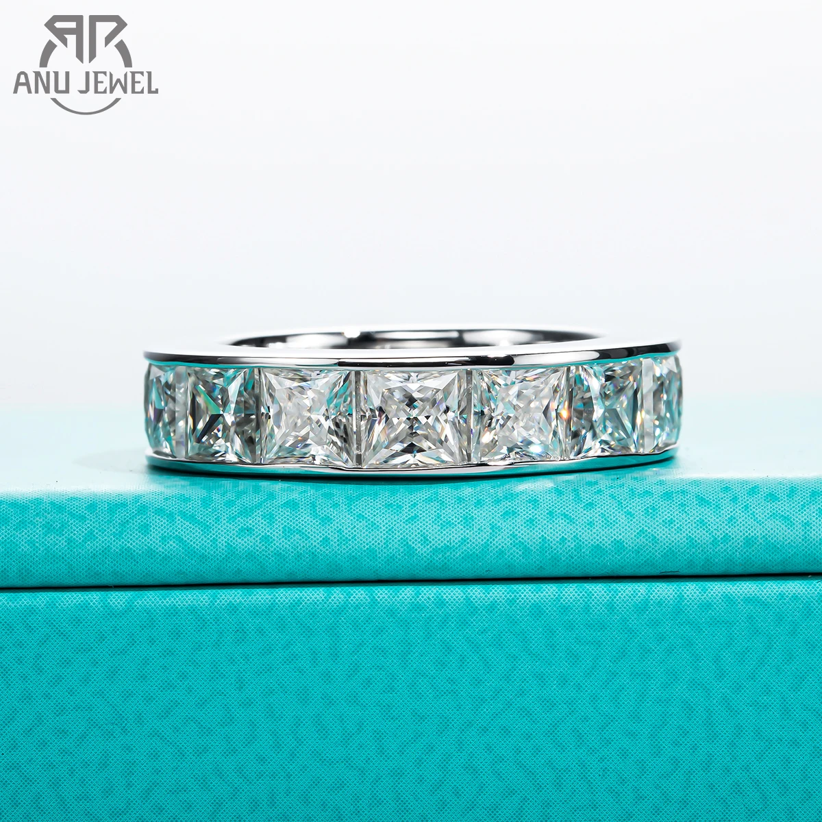 

AnuJewel 5*5mm 12cttw D Color Princess Cut Moissanite Eternity Band Ring Silver Wedding Band Rings For Women Jewelry Wholesale