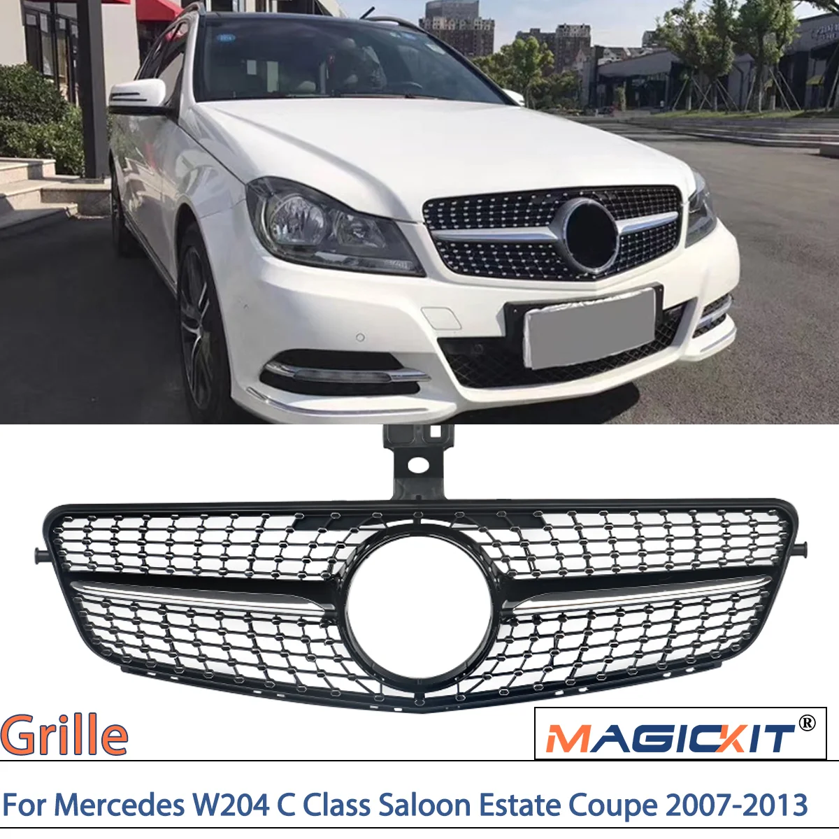 MagicKit AMG griglia diamantata per Mercedes W204 classe C berlina station wagon Coupe 2007-2013 griglia radiatore anteriore nera accessori auto