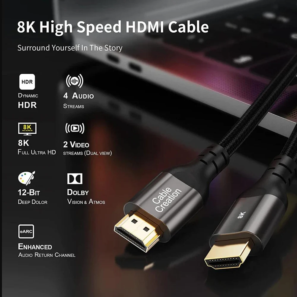 HDMI 2.1 cable 8K 60Hz Long HDMI 2.1 3M/2M/1M cable 4K 120Hz Braided cable HDMI 2.1 for PS5 Xbox Series X/S HDMI 2.1 Switch HDTV