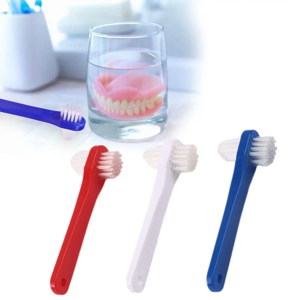 T-shape Denture Dedicated Brush Toothbrush Dual Head False Teeth Brushes Cleaner Adult Small Double Ended Denture Toothbrush