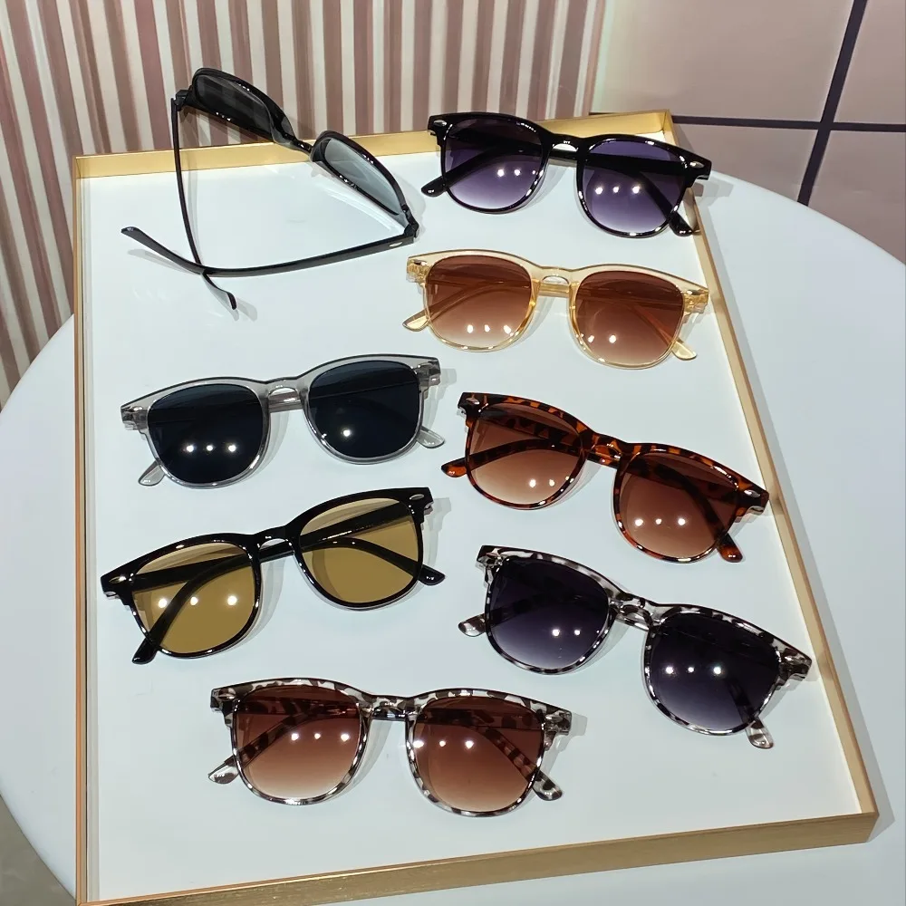 14 PCS of  Plastic Oval & Square Double Bridge Rice Nail Personality Casual Bohemian Style Trendy Fashion Glasses - Suitable for Daily Use