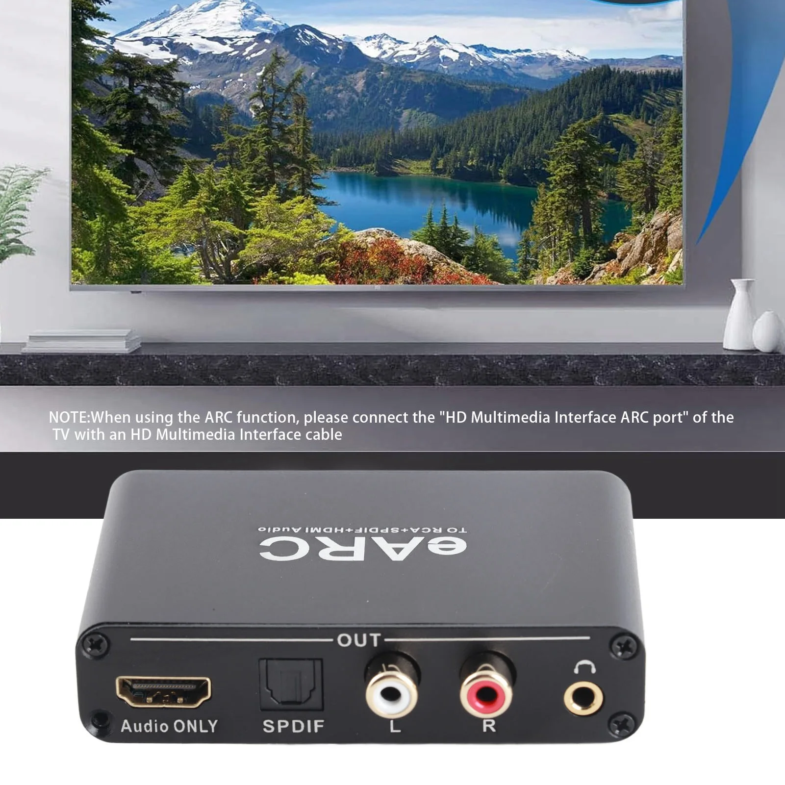 EARC ARC Sound Adapter HD Multimedia ARC Sound Extractor 192KHz Optical Output 3.5mm Output Aluminum Alloy for HDTV