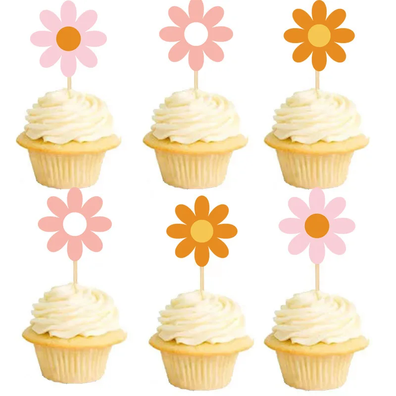 

40Pcs Floral Cupcake Toppers Fake Daisy Flowers for Cake Decorating Wedding Birthday Party Dessert Table Decorations