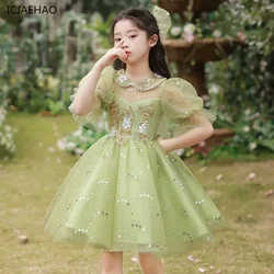 2024 Evening Dress for Girls Matching Sequins Appliques Party Clothes Tulle Princess Wedding Ball Gown Children Prom Vestidos