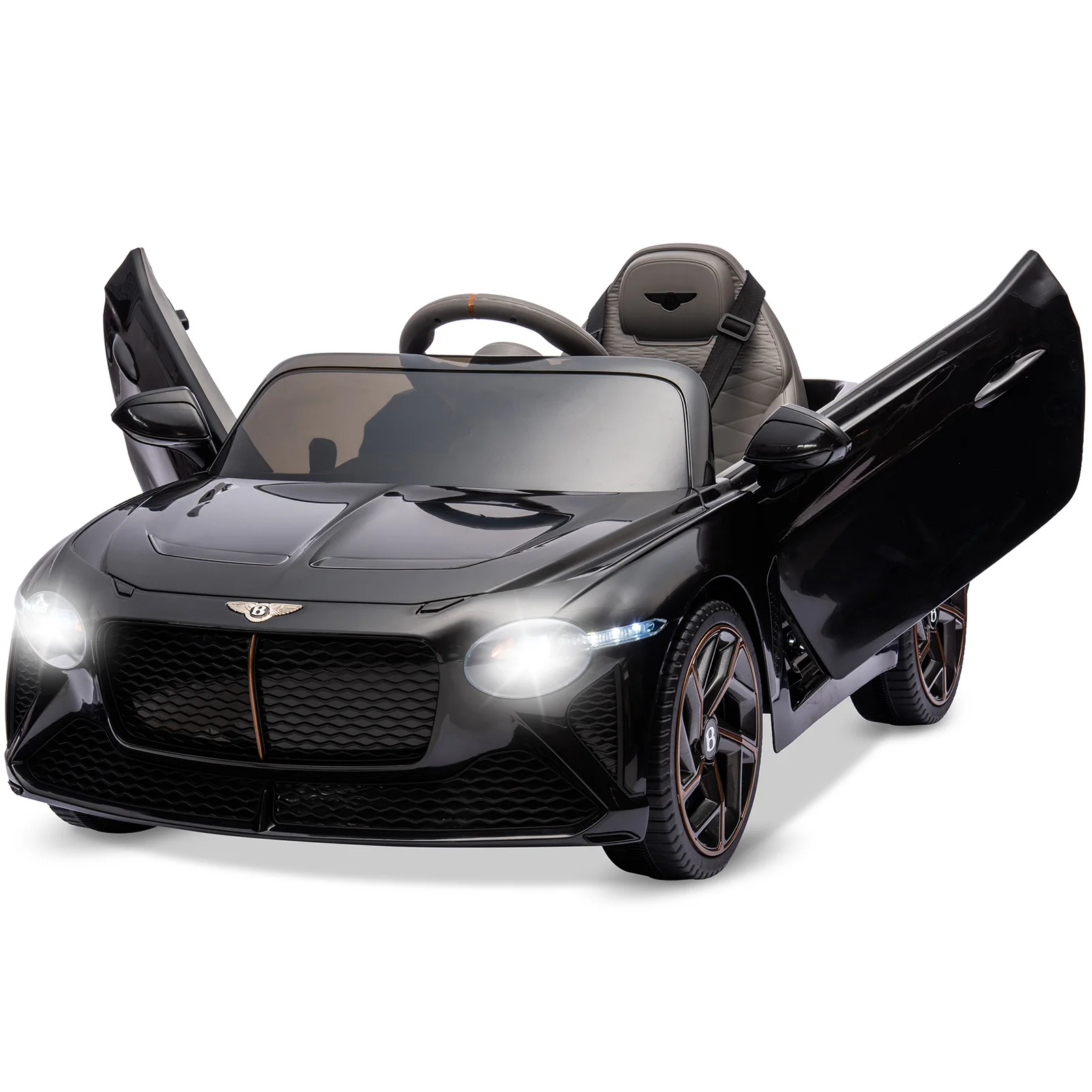 12V ride-on auto voor kinderen elektrische auto kinderen 3-8 jaar met kinderveiligheid, schaaldeur, ophanging, 3 snelheden, LED-verlichting, hoorn