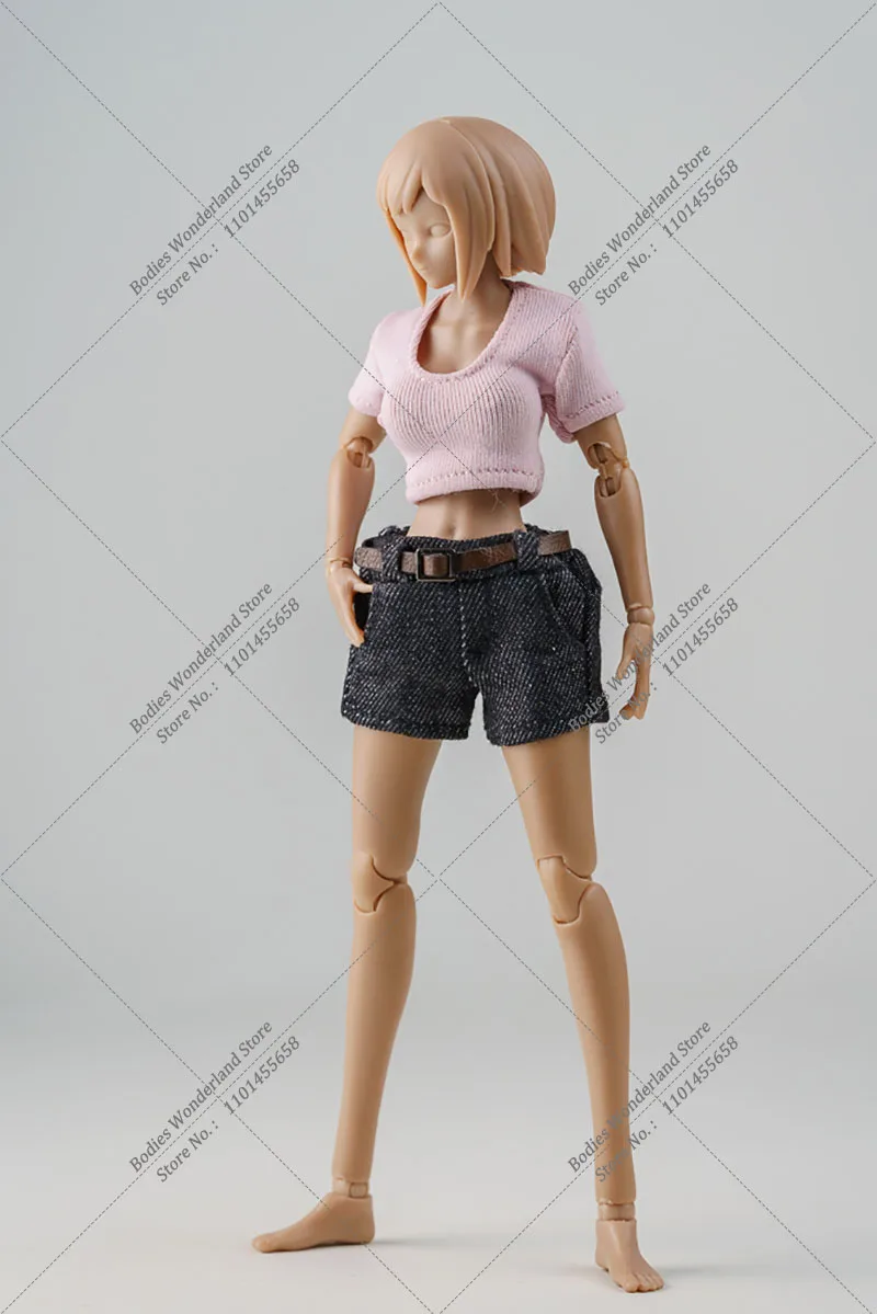 Multicolour 1/12 U-neck Tight T-shirt Loose Casual Denim Shorts Set for 6” Romankey X COWL Mobile Suit Girl Anime Action Figure