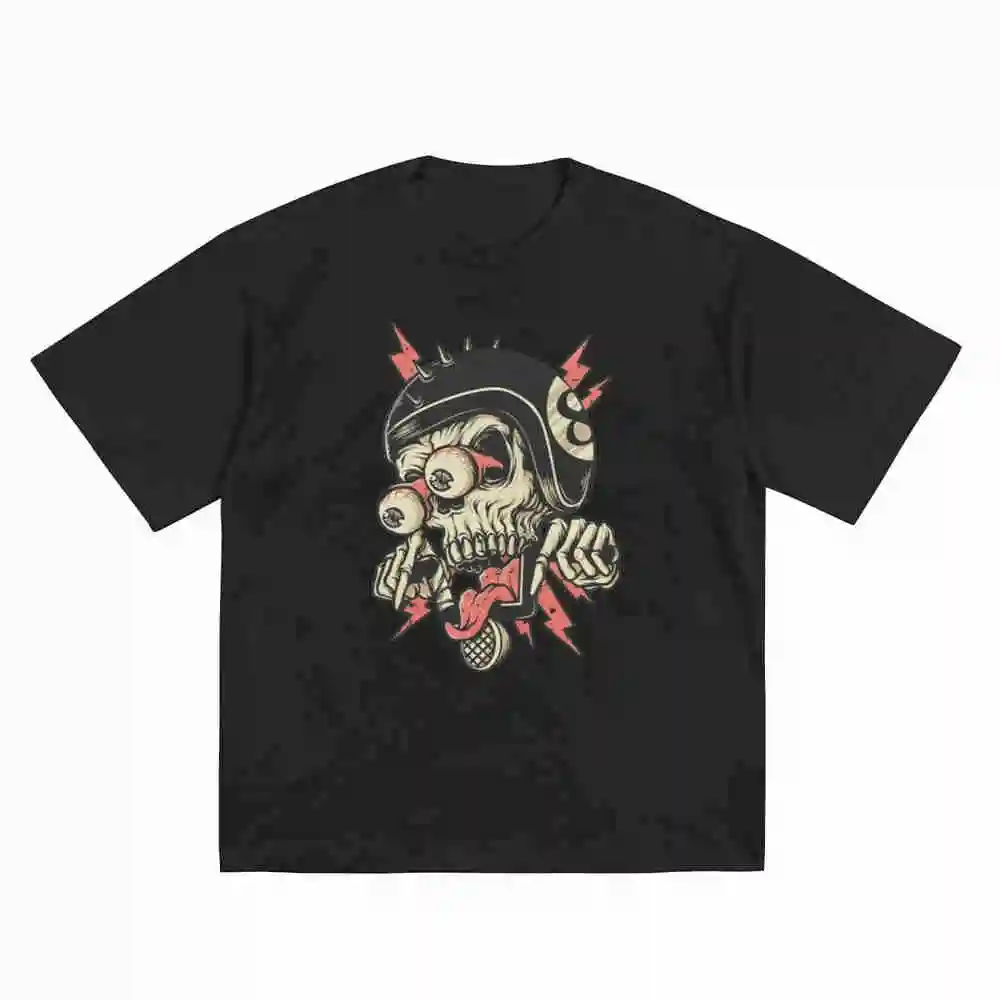 Freaky Biker Skull Short Sleeve Tee 100% Cotton T-Shirt