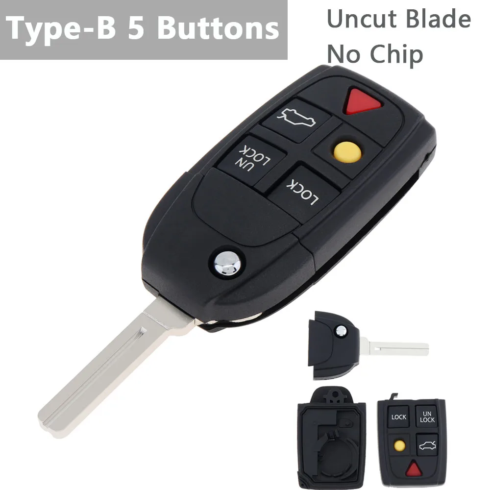 5 Buttons Flip Remote Key Case FOB Replacement Fit for VOLVO S60 2000-2009 / S80 1999-2006 / V70 2000-2007 XC90  2002-2013