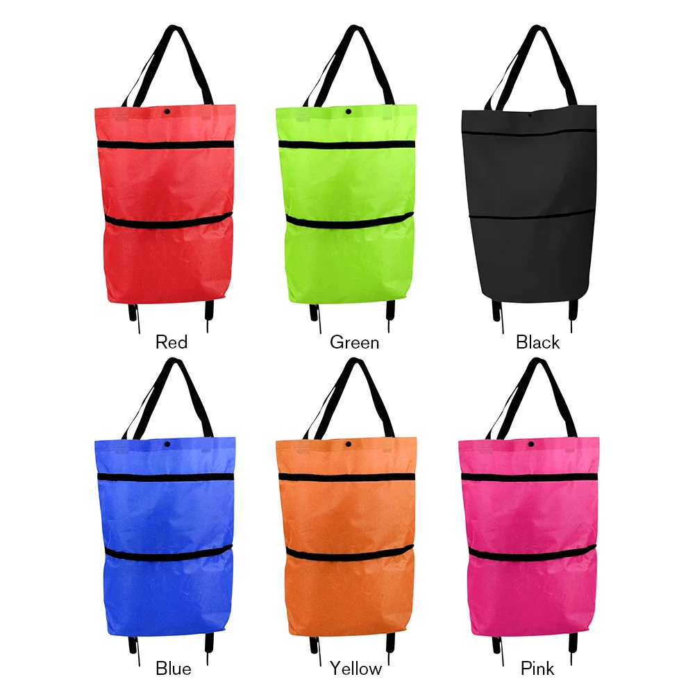 Shopping Trolley Bag with Wheel Portable Grocery Bags Oxford Reusable Easy Installation Folding High-Capacity Household Supplies