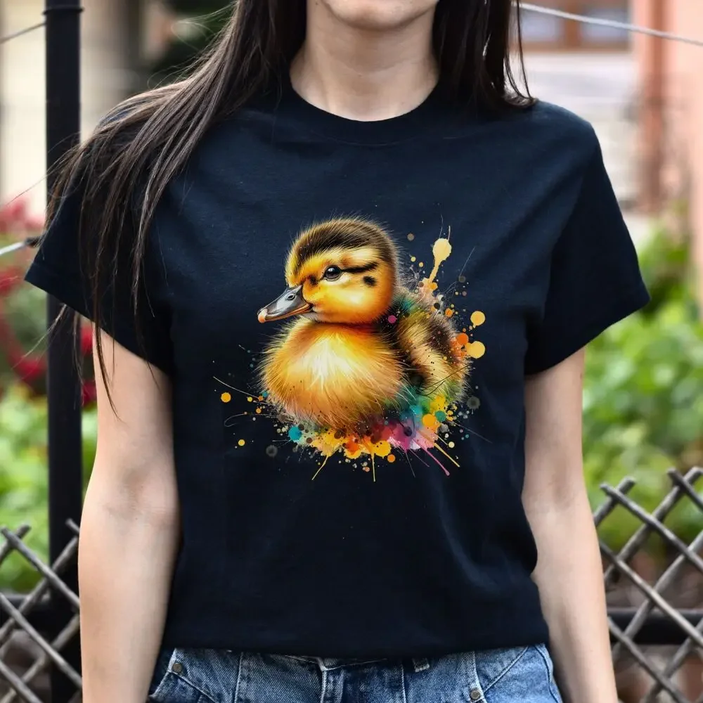 Artistic Duckling Color Splash Unisex T-shirt baby duck Black Navy Dark Heather tops Unisex Summer Short Sleeve