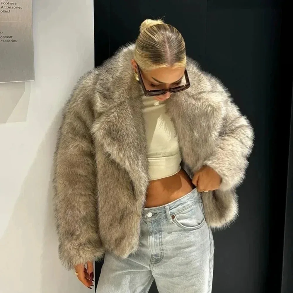 OFTBUY Faux Fur Jacket Women Chic Street Girls Gradient Winter Fur Coat Eco-friendly Fashion Fluffy Fox Female Luxury Outerwear