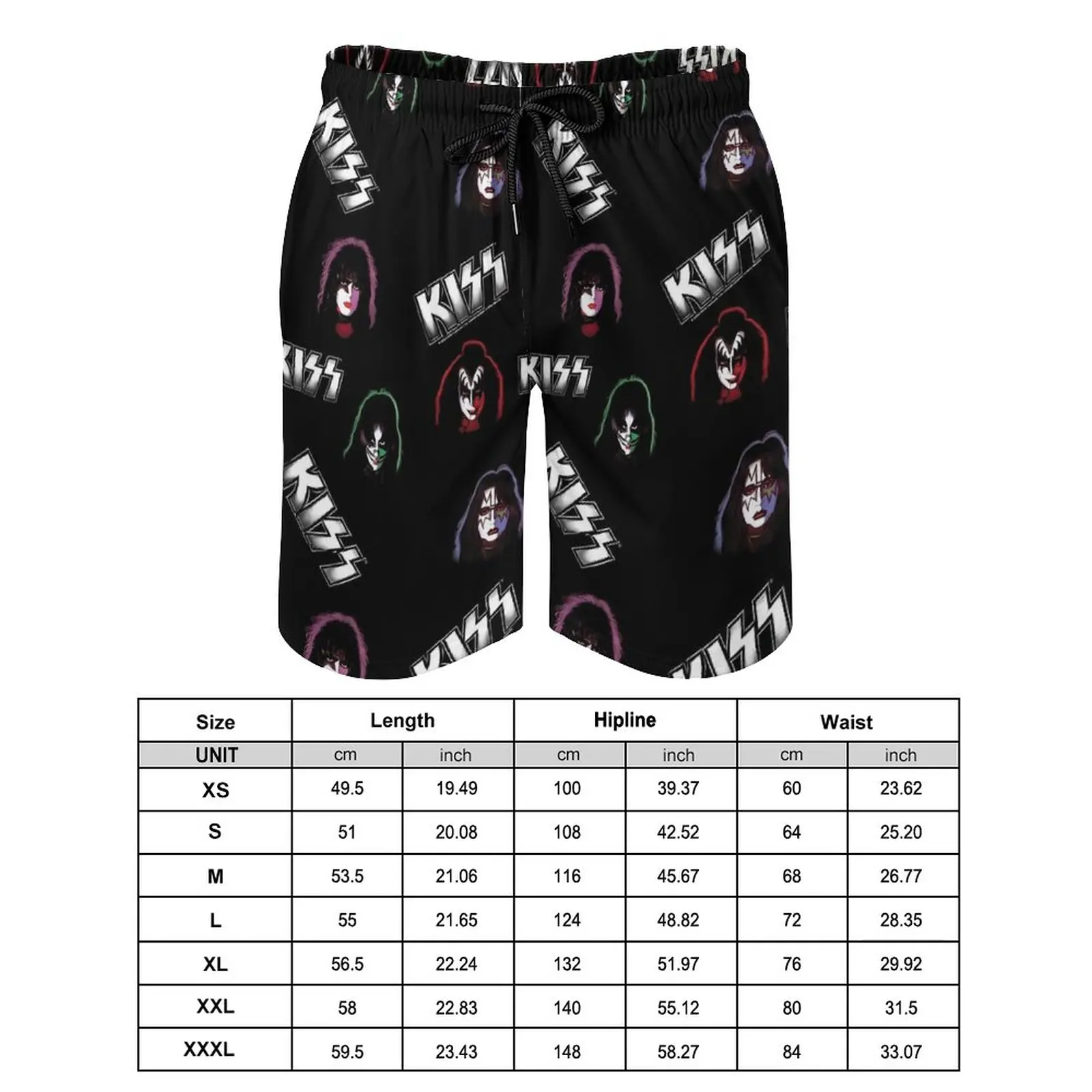 Kiss Band Board Shorts Elastic Waist Large Size Board Short  KISS Faces Logo Men Swimming Trunks Classic