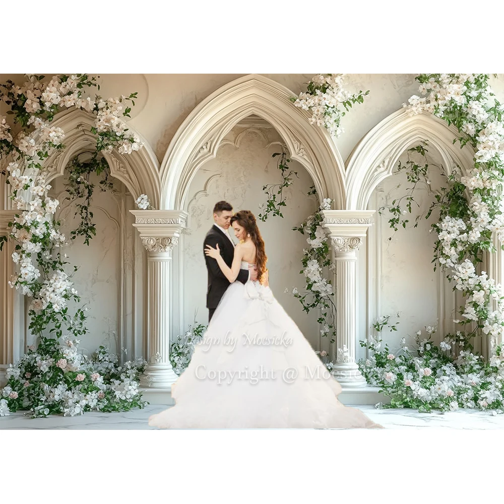 Mocsicka Boho Chic Cream Colored Arch Backdrop Birthday Wedding Party Baby Shower Background White Floral Green Church Photozone