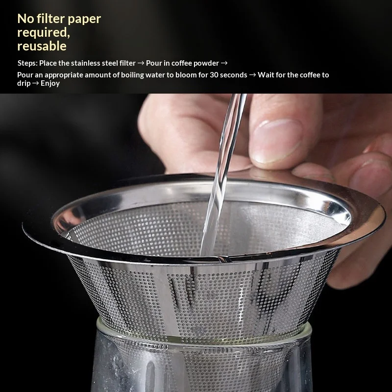 304 stainless steel coffee double-layer filter mesh cup filter with handle hand-brewed large-capacity sharing pot