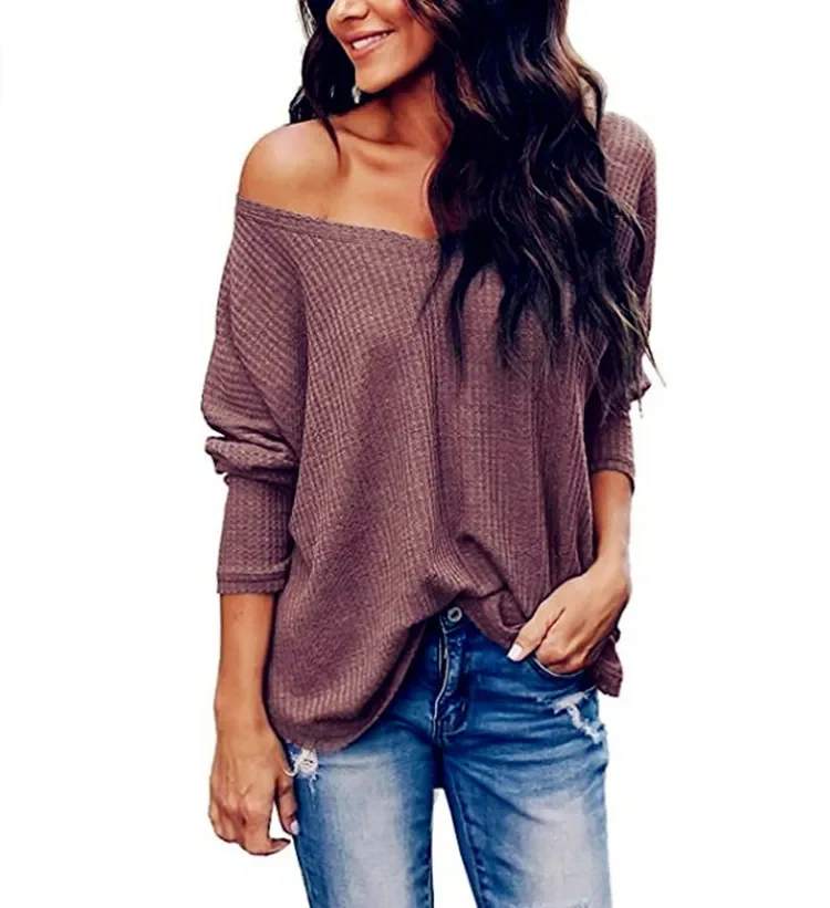 

New models in Europe and the United States Women's fall loose light paragraph large V-neck big yards long-sleeved sweater
