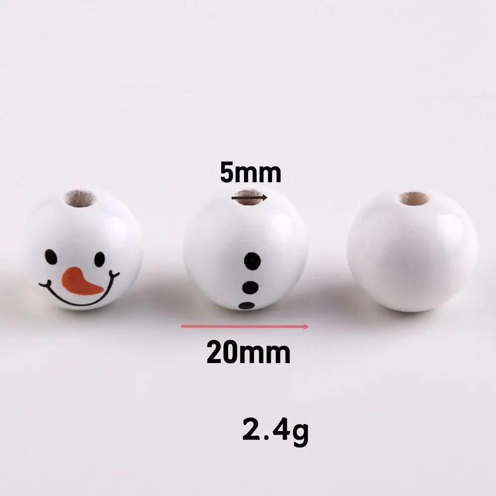 20Pcs/Pack 20MM Snowman Round Wooden Beads Snowman Wooden Winter Wooden Beads Print Decorations Snowman Wood Loose Craft Beads