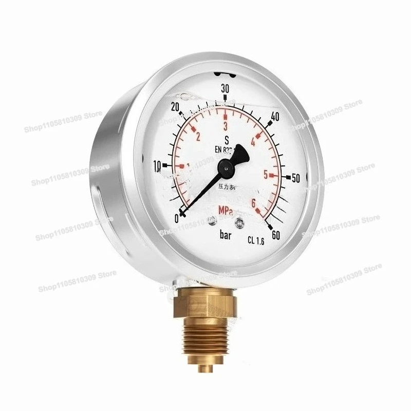 Pressure Gauge EN837-1 Shockproof Stainless Steel Pressure Gauge, Vacuum Axial Gauge