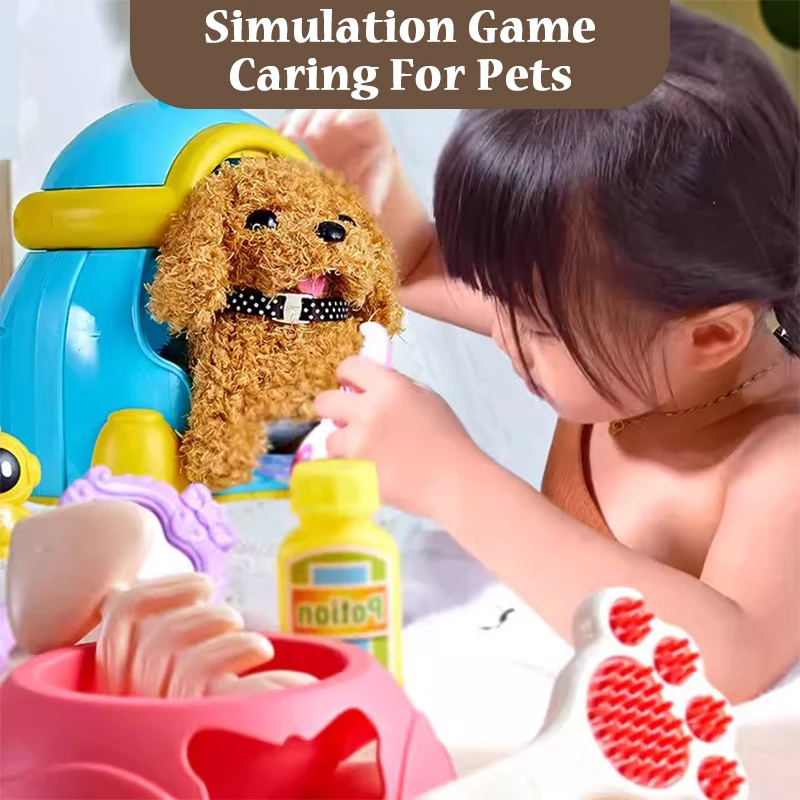 Simulation Plush Toys Play House Set Electric Cartoon Dog Cat Rabbit Pet Care Interactive Doll Educational Toy for Children