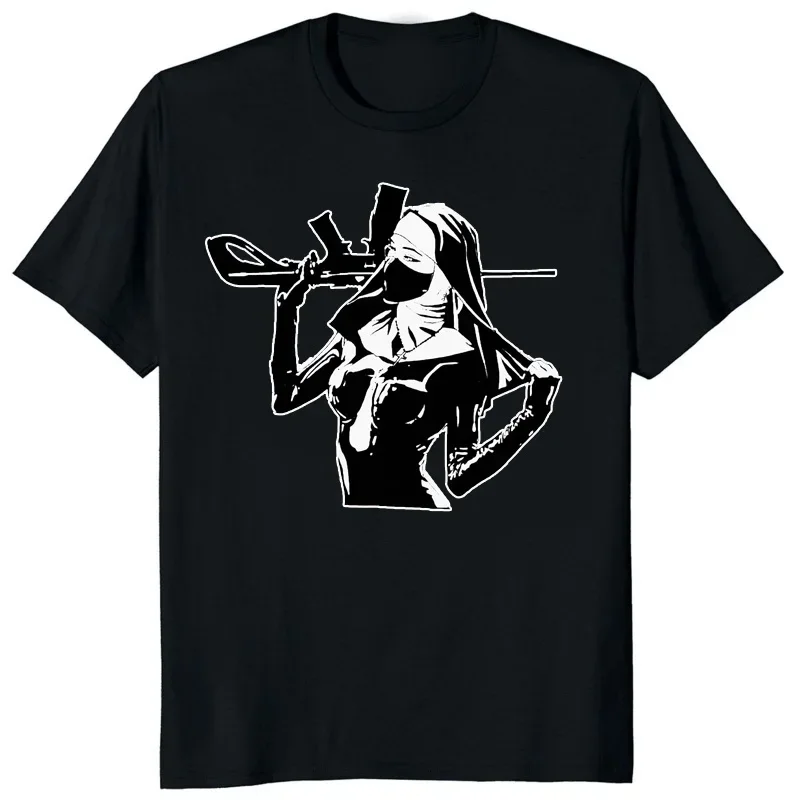 HOT SALE Cartoon Nun No Religion with Brooch Man T Shirt Satan Church Anton Lavie Satan Mystery Goth T Shirt Classic Girl Top