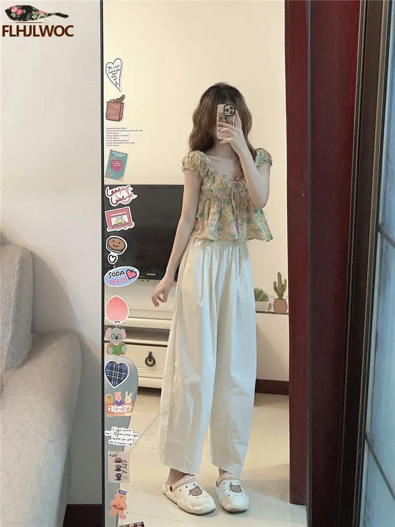 2023 Summer Korea Chic Short Crop Tops Blusas Fashion FLHJLWOC Design Peplum Floral Print Sexy Off Shoulder Women Blouses