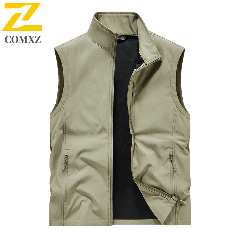 2025 New Fishing Hiking Vest Men's Retro Solid Color Zipper Multi-Pocket Sleeveless Vests Jacket Casual Thin Work Wear Waistcoat
