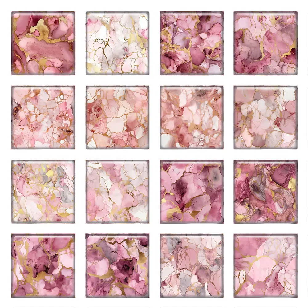 Random Mixed Round/Oval/Square Pink Rose Gold Alcohol Ink Marble Photo Glass Cabochon Flatback Demo Cameo For Diy Jewelry Making