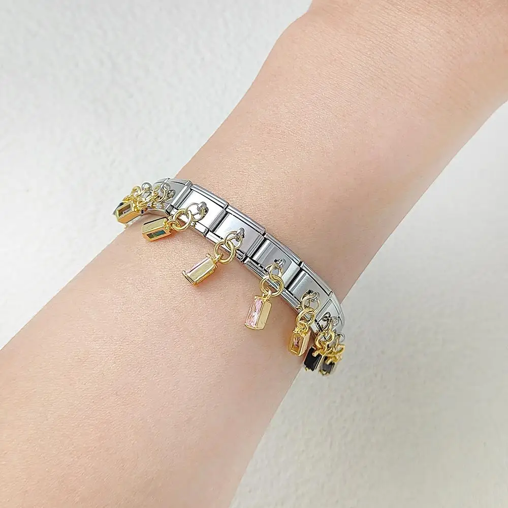 Y2k Einfarbiger Quadratischer Kristallanhänger, Italienischer Charm-Anhänger, passend für 9mm Edelstahlarmbänder, DIY-Schmuckgeschenk – Detail 1