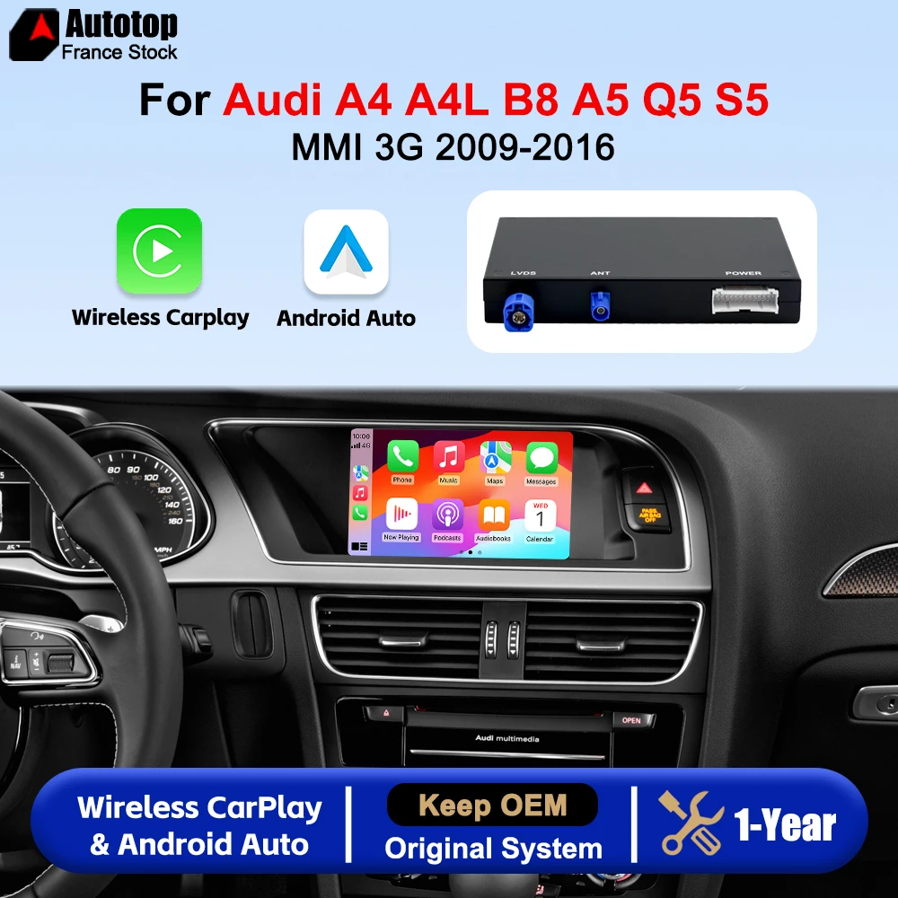 Box di decodifica per CarPlay e Android Auto wireless, funzione Mirror Link e AirPlay per Audi A4 A4L B8 A5 Q5 S5 2009-2016, MMI 3G, accessori per navigazione e sistema multimediale, modulo per auto