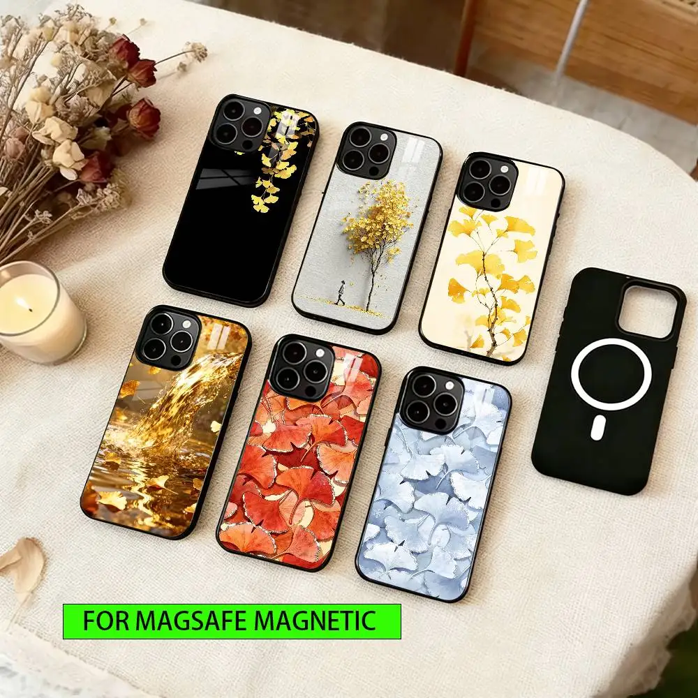 

Ginkgo Leaves Phone Case For iPhone17,16,15,14,13,12,11 Plus,Pro Magnetic with Magsafe Wireless Charging