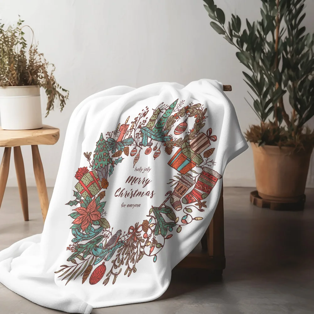 TU Christmas Throw Blanket Merry Christmas Cozy Farmhouse Holiday Decor Reversible Festive Winter Quilt Gift Home Decor