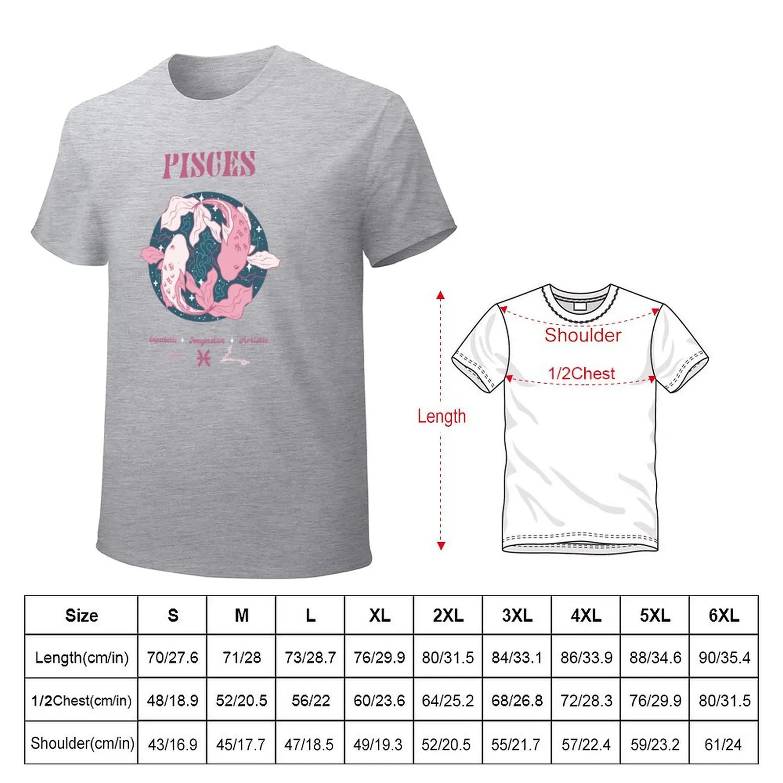 Pisces Fish - Pink T-Shirt funnys tops oversizeds workout shirts for men