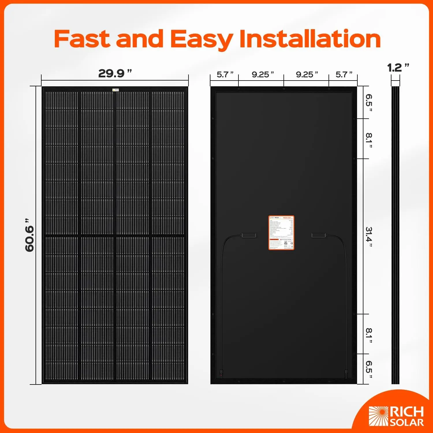 250 Watt 12 Volt Monocrystalline Solar Panel High Efficiency Solar Module for RV Trailer Camper Marine Off Grid All Black