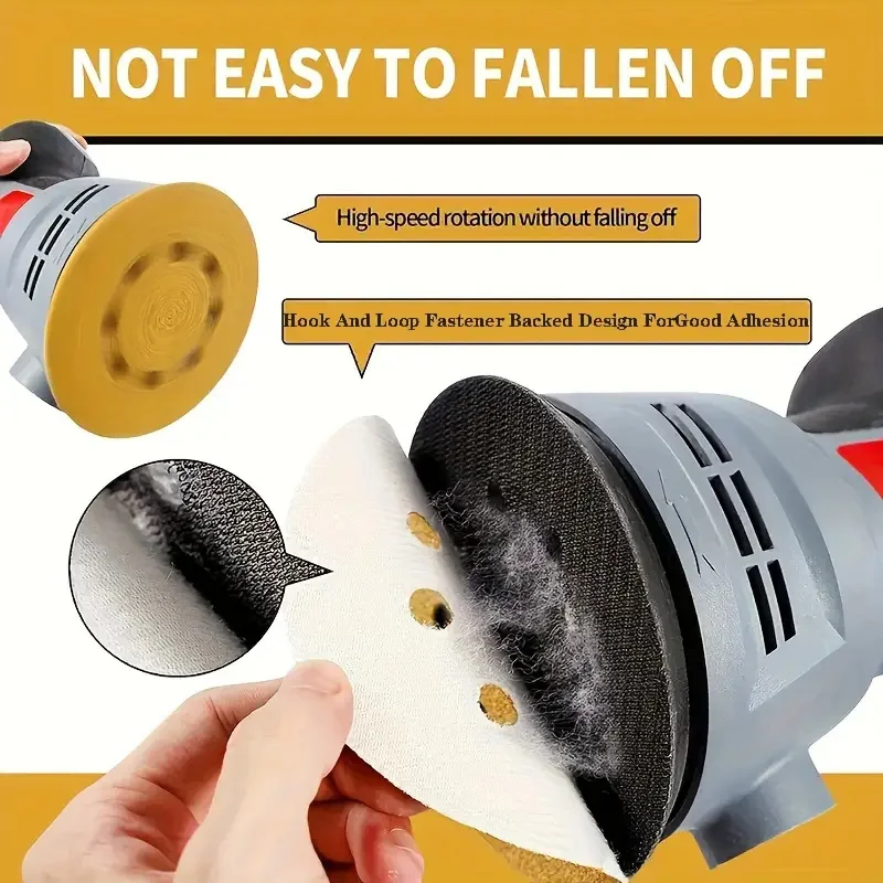 صنفرة صفراء متنوعة ، 8 فتحات ، 5 بوصات ، أدوات الكشط ، حلقة الخطاف ، ورق الصنفرة ، قرص الصنفرة ، 20 قرص