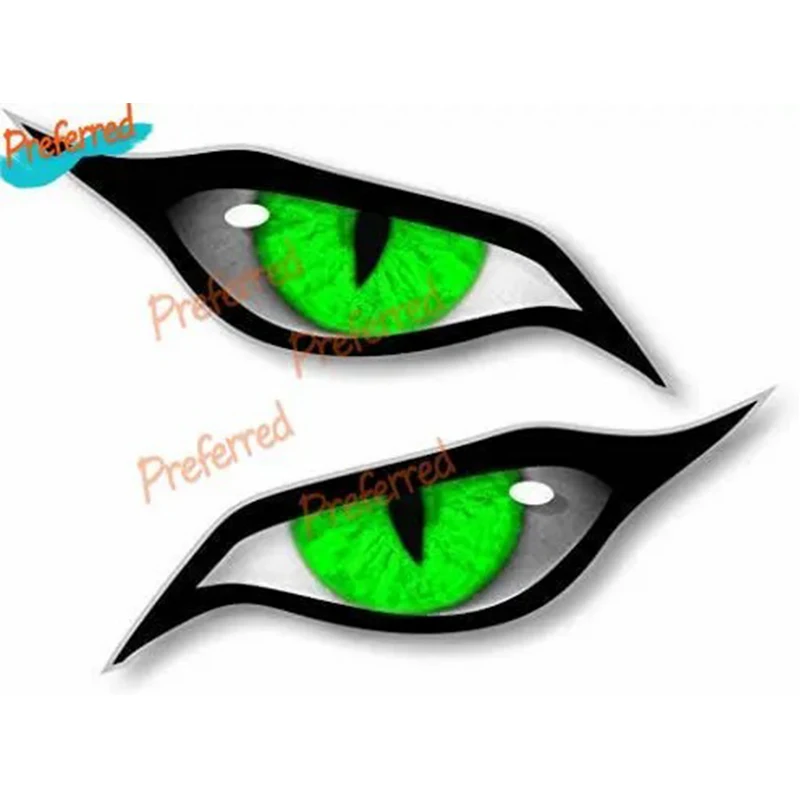 Sticker Licker Pair of Evil Eyes with Green Iris, Vinyl Sticker for Drone, Motorcycle, Helmet, Car, 70 X 30 Mm Each Die-Cut