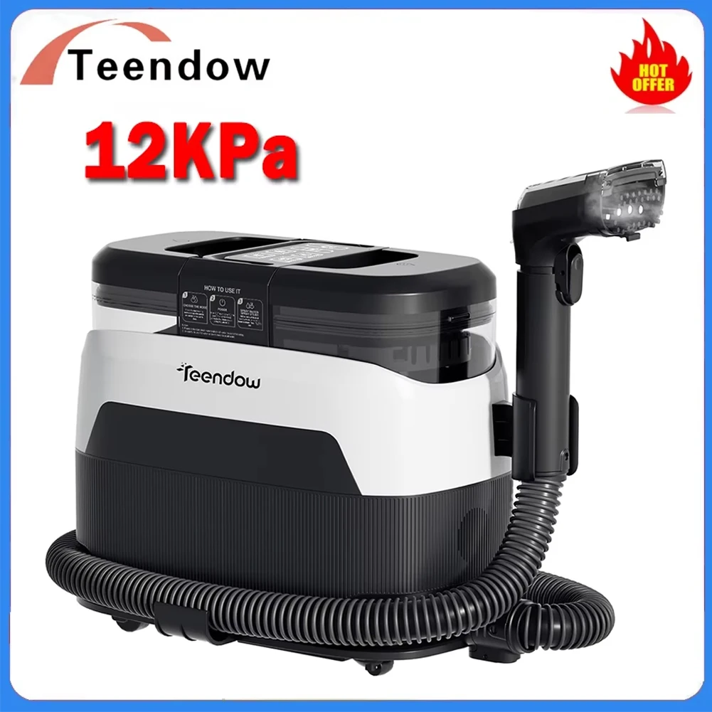 Teendow C6 Max Nettoyeur d'ameublement et de tapis 3 en 1 1650 W vapeur 12 000 Pa aspiration double réservoirs respectueux des animaux de compagnie