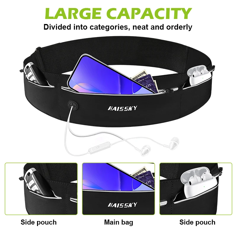 HAISSKY رقيقة جدا حزام ركض حقائب الرجال النساء الرياضة في الهواء الطلق Fitenss مرونة قابل للتعديل الخصر حزمة للهاتف سماعة مفاتيح