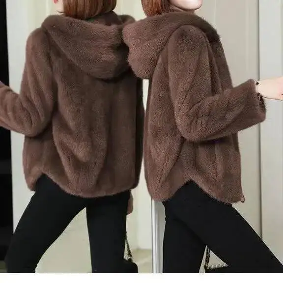 

Thickened Fleece Jacket Winter Versatile Large Size Casual Hooded Double-Sided Fluffy Warm Sweatshirt For Women