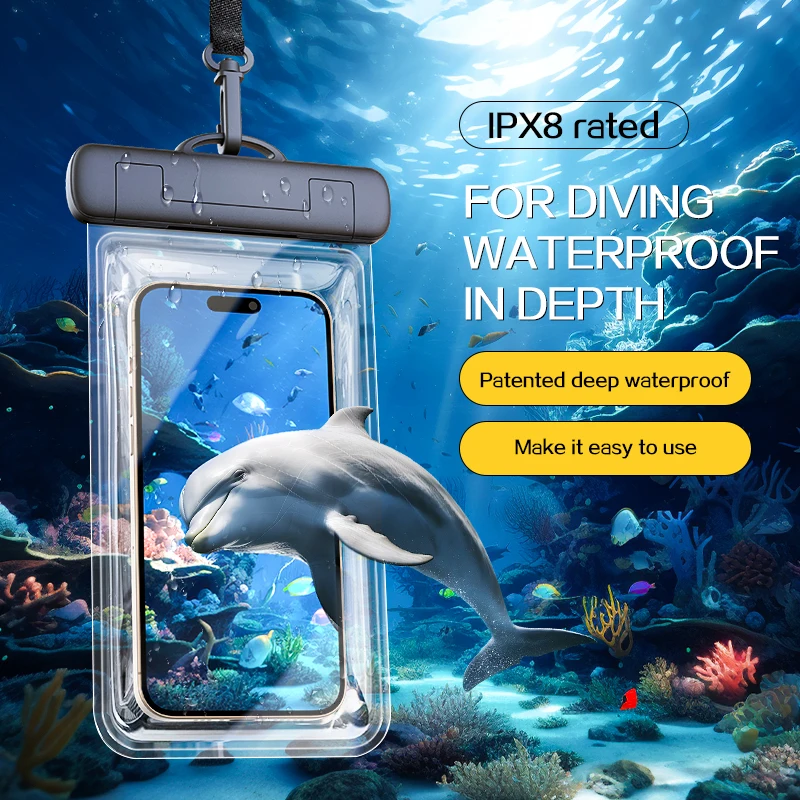 حقيبة هاتف مقاومة للماء للسباحة والغوص: حافظة شفافة ومتوافقة مع شاشة اللمس لهاتف Apple/Huawei