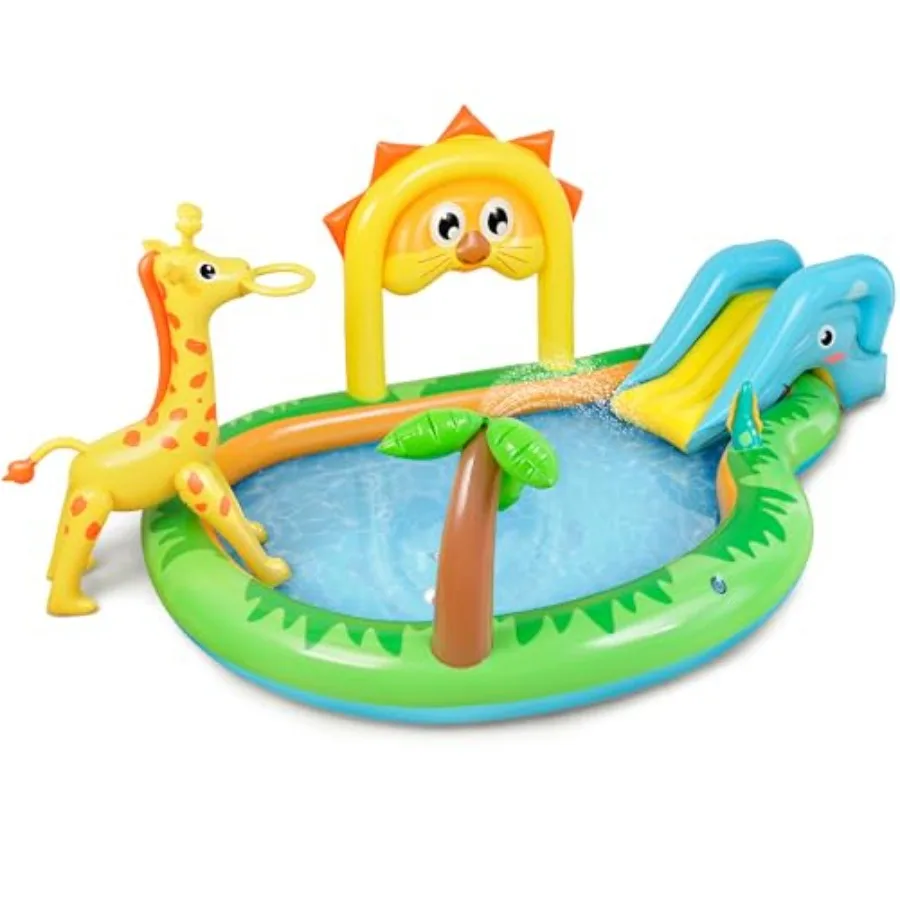 

Надувной игровой центр с бассейном в виде зоопарка, горкой и распылителем для детей, 100''x70''x40'', синий, из прочного ПВХ, для веселых игр на заднем дворе