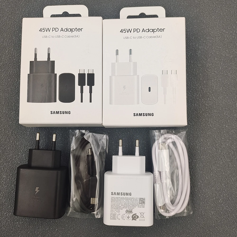 سامسونج S25 S24 FE 45 واط PD شاحن شحن سريع للغاية لهاتف جالاكسي S23 الترا بلس A56 C55 F56 M56 الاتحاد الأوروبي/الولايات المتحدة محول 5A نوع C كابل #1