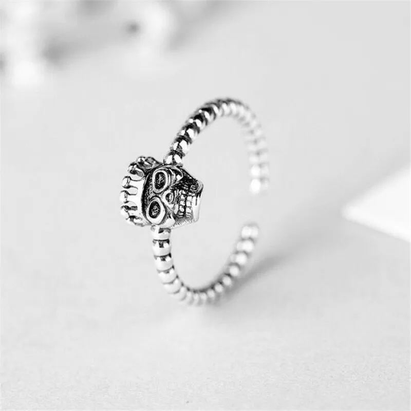 New Thai Silver Personality Creative Skull 925 Sterling Silver Jewelry Retro Hip Hop Style Twist Exquisite Opening Rings  R189