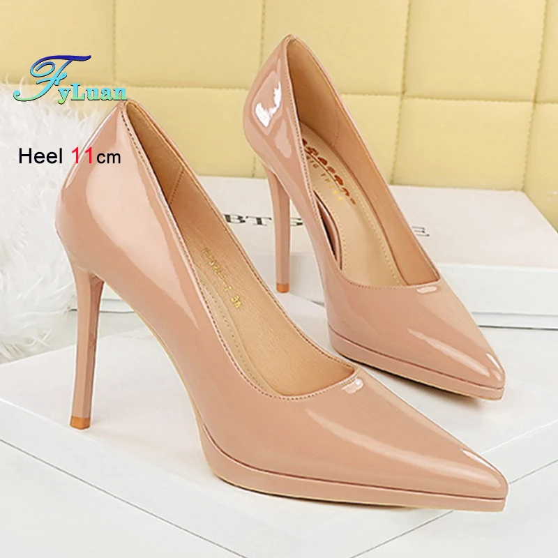 

Модные женские туфли-лодочки с острым носком, блестящие универсальные элегантные женские туфли на высоком каблуке из лакированной кожи, классические одинарные туфли