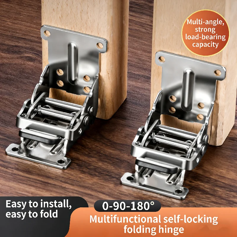 0-180 Degree Self-Locking Foldable Hinge Heavy Duty Folding Hinge with Screws Table Bed Extension Bracket Furniture Leg Hardware