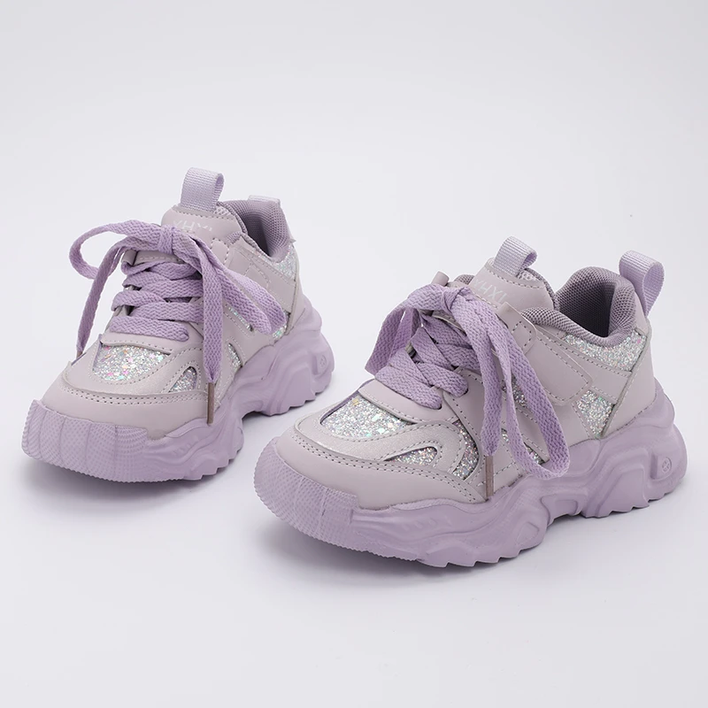 Chaussures de sport à plateforme pour filles, baskets d'école pour enfants, non lumineuses, décontractées, cœur brillant, course à pied, printemps, automne