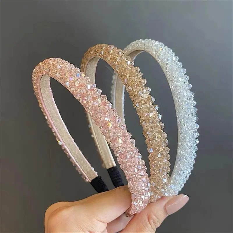 Fashion Women Crystal Headband Beaded Metal Flower Hairband Jewelry Female Rhinestone Pearl Headwear Hair Hoop Hair Accessories