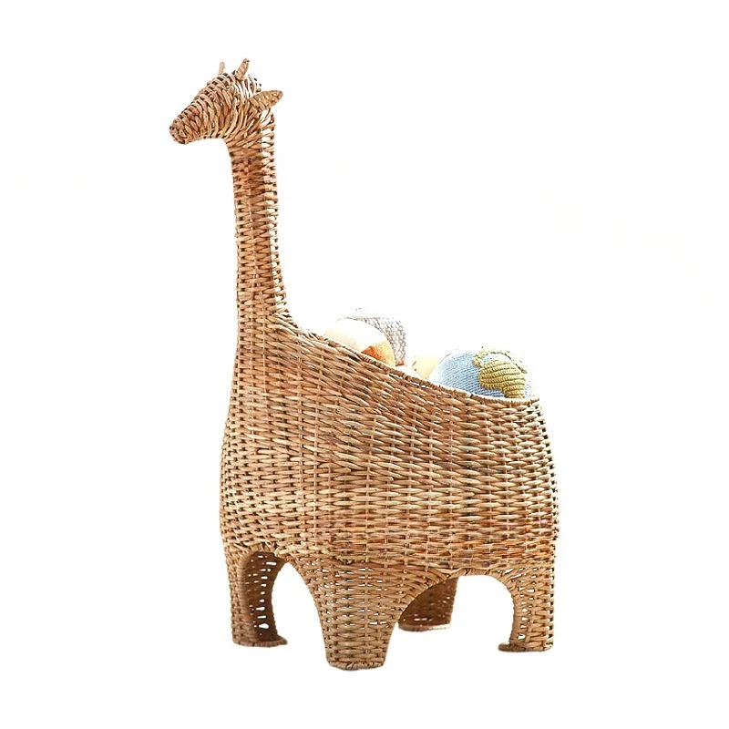 Handwoven Animal Ornament Rattan Giraffe Cartoon Toy Storage Basket Sundries Storage Box Rattan Basket