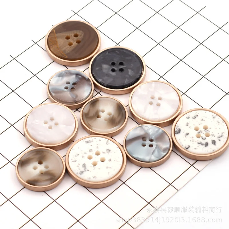 Metal Resin Acetate Button High-grade Four-eye Thin-brimmed Metal Coat Suit Trench Coat Classic All-match Buttons 10pcs