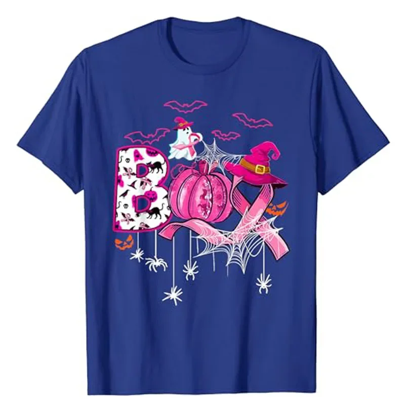 Funny Boo Pumpkin Witch Pink Ribbon Breast Cancer Halloween T-Shirt Thanksgiving Day Gifts Breast Cancer Warrior Graphic Tee Top