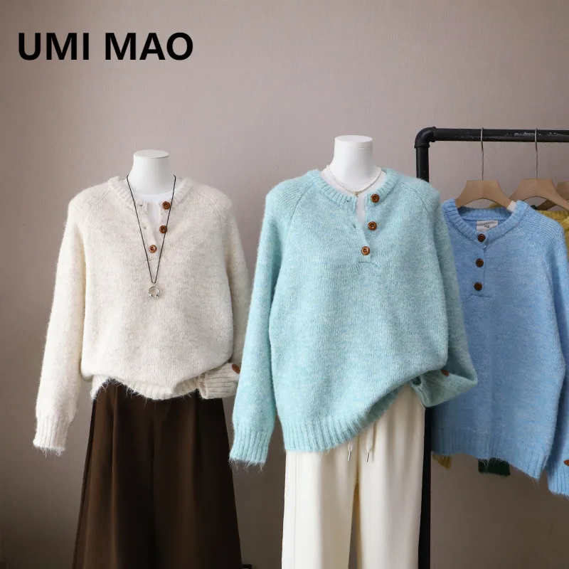 

UMI MAO Топ женский осенне-зимний новый корейский стиль с круглым вырезом свободный утягивающий мягкий ленивый универсальный пуловер свитер Femme