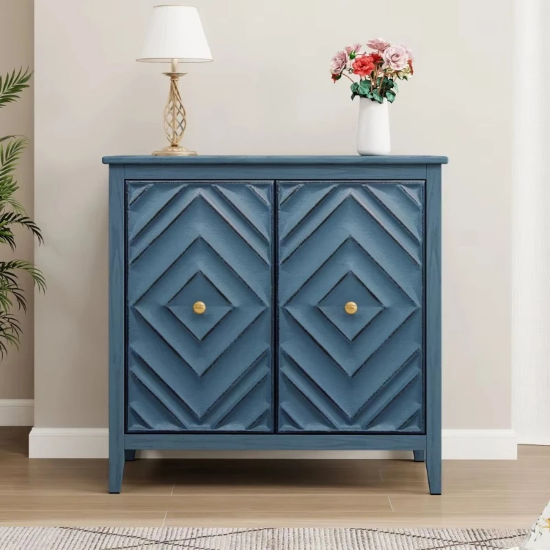 Geometrically embossed lockers, matte vintage finish, no handle design, heightened feet